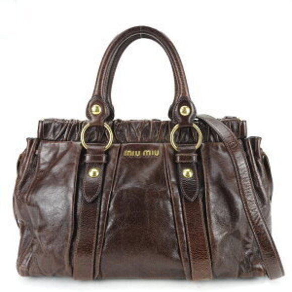 Miu Miu handbag brown leather matelassé gathered - Picture 11 of 11